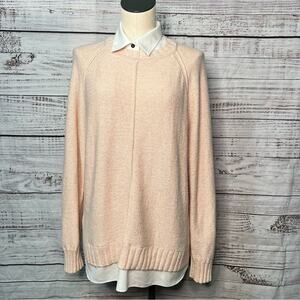 Ralph Lauren Layered Cotton Knit Sweater Top Size XL Peach Cream White Business